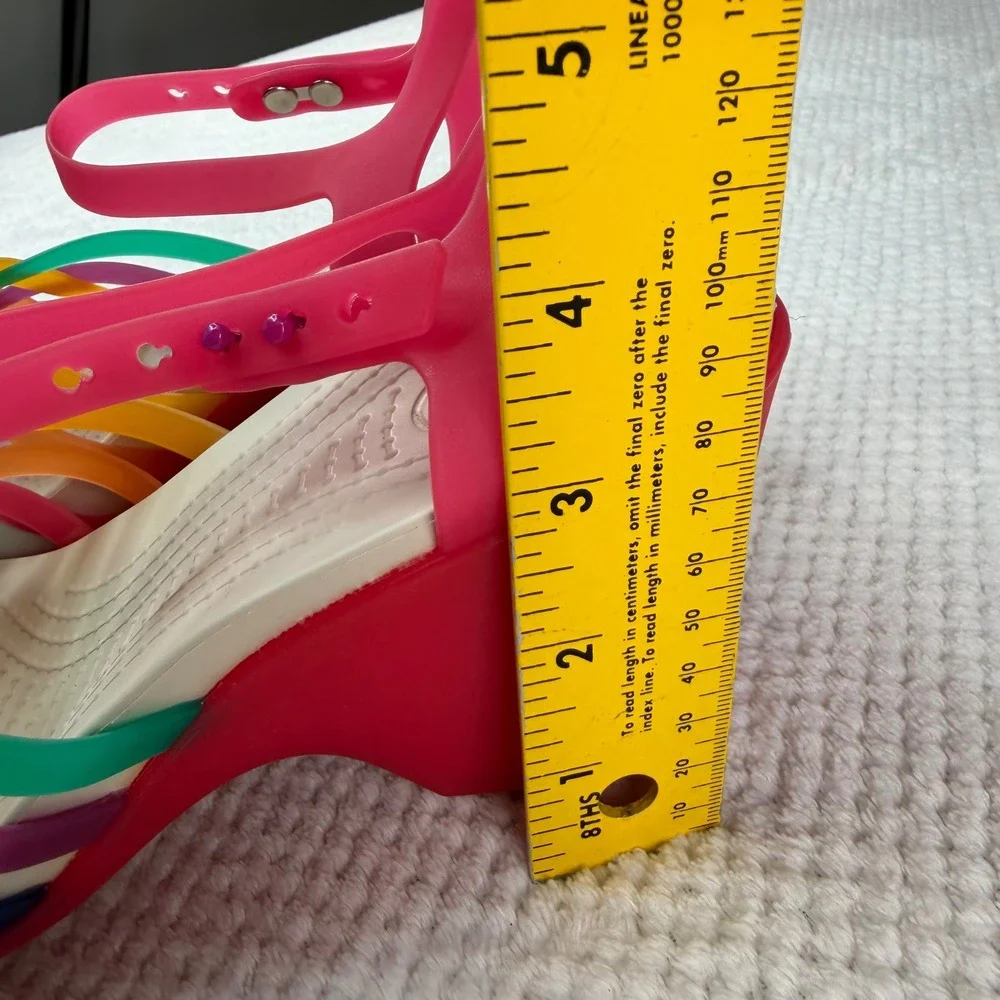 Crocs Huarache Multi Color Strappy Wedge Sandals Pink Women Size 8